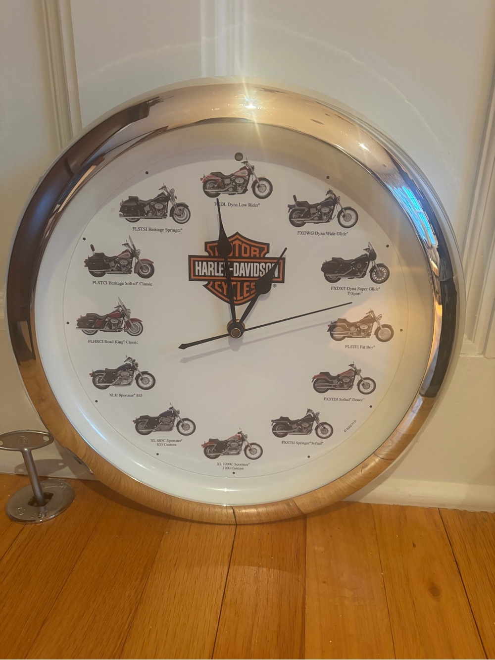 Harley-Davidson Chrome Motorcycle Wall Clock - White Dial